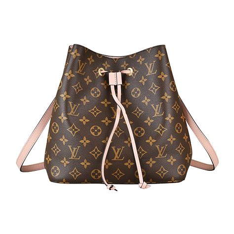 Lv M44022 經典monogram花紋neonoe系列牛皮鑲飾束口斜背水桶包淡粉 Lv路易威登 Yahoo奇摩購物中心