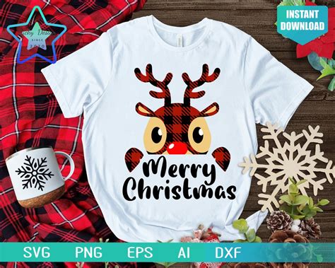 Buffalo Plaid Christmas Reindeer Svg For Shirt Merry Christmas Svg