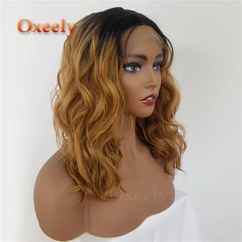 Oxeely Short Blonde Hair Lob Synthetic Lace Front Wigs Glueless Natural