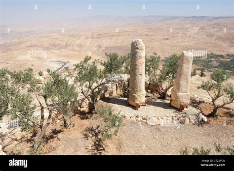 Mount Nebo Jordan - Ancient Roman mile stones exhibited at the summit ...