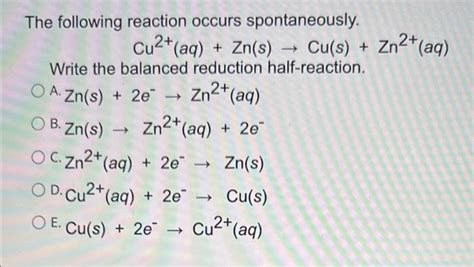 Solved Zn2aq The Following Reaction Occurs