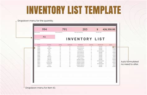 Inventory List Template in Excel, Google Sheets - Download | Template.net