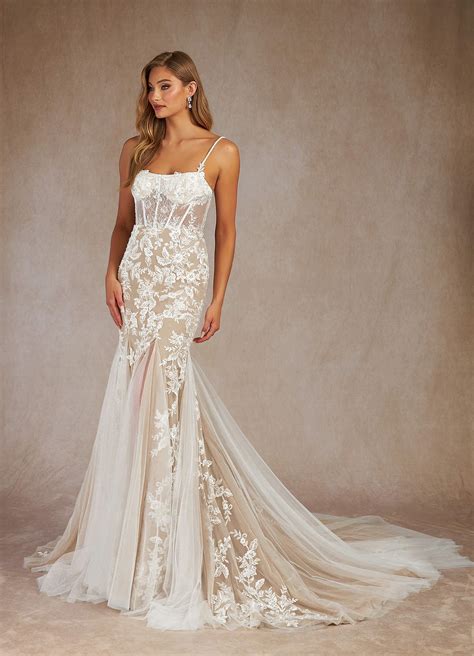 Azazie Bae Diamond White Nude Mermaid Sequins Tulle Dress Azazie