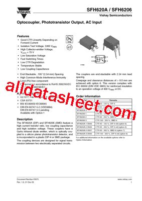 SFH6206 Datasheet PDF Vishay Siliconix