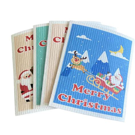 Custom Logo Biodegradable Absorbent Christmas Kitchen Cleaning Cloth