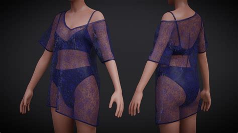 D Model Female Sexy Swimsuit Outfit Bikini And Sheer Top VR AR Low Poly CGTrader