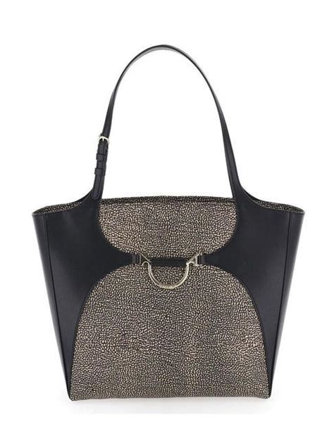 Borbonese 110 Nylon Shoulder Shopping Bag Op Natural Black Buy At