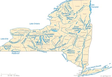 New York Lake Map, River Map and Water Resources | Map of new york, Nyc ...