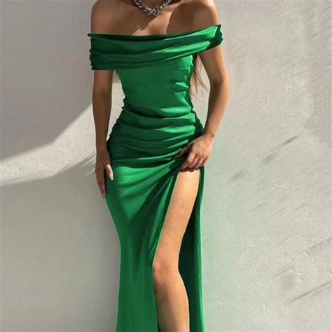 Sexy Womens Fashion Off Shoulder Party Dresses High Slit Bodycon Dress