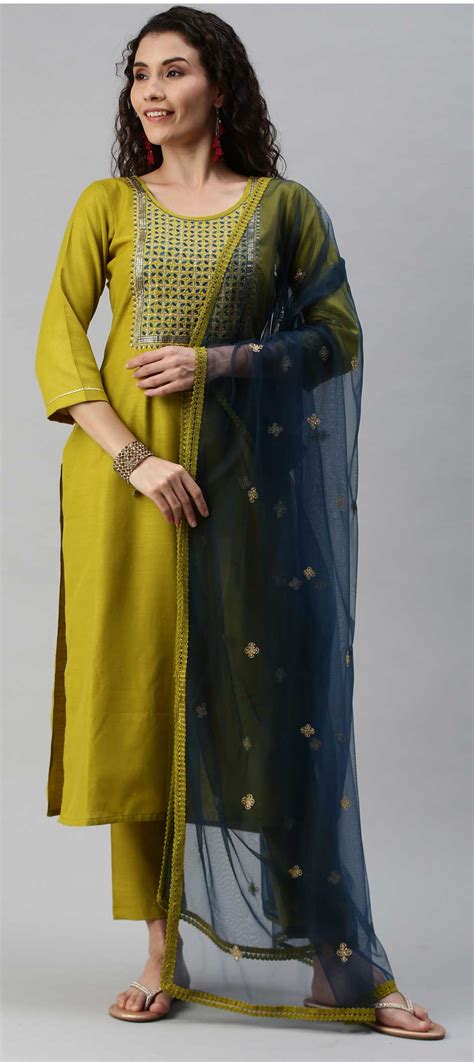 Party Wear Green Color Cotton Fabric Salwar Kameez 1754096