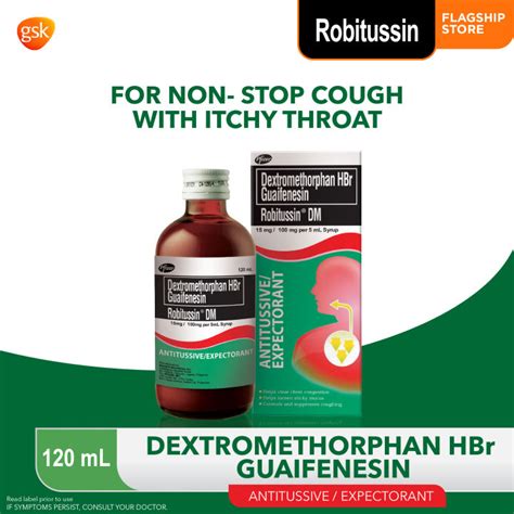 Robitussin Dm Syrup Dextromethorphan Hbr Guaifenesin 120ml For Cough And Sticky Phlegm With