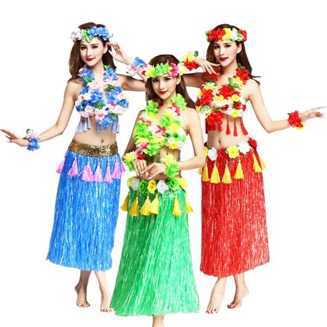 6 Piece Set Of Fashion Plastic Fiber Women S Hawaiian Costumes Grass Skirt Hula Skirts