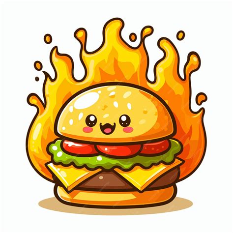 Premium Vector | Burger cheese with fire cartoon style vector illustration