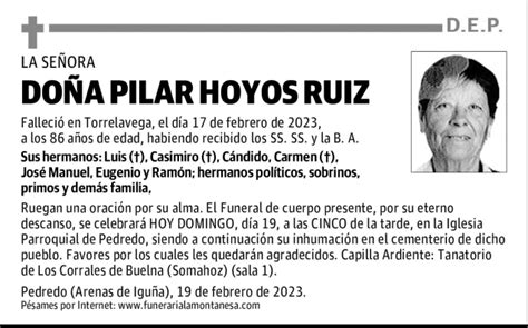 Do A Pilar Hoyos Ruiz Esquela Necrol Gica El Diario Monta S