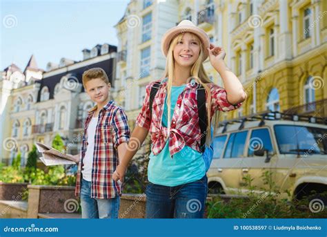 Group Of Children Travel In Europe Tourism And Vacation Concept Stock