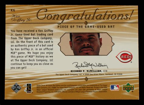 Ken Griffey Jr 2000 Upper Deck Ovation A Piece Of History Kg