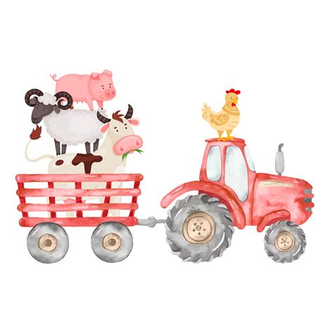 Farm Animal Red Tractor Png Cow Sheep Chicken Rooster Pig Farm