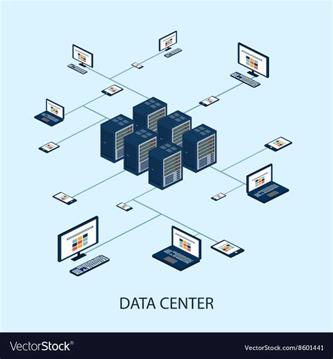 Data Isometric Set With Center And Network Vector Image