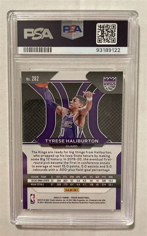 2020 21 Panini Prizm Tyrese Halliburton 262 Base Rookie RC PSA 10 Gem