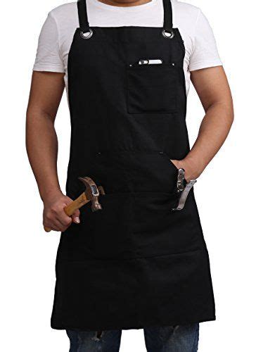 Black Waxed Canvas Apron With Pockets Heavy Duty Work Tool Apron