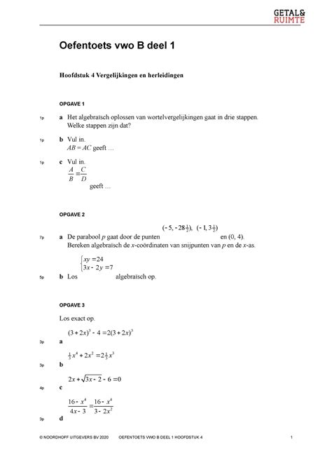 GR12 VB1 H04 Oefentoets Oefentoets Vwo B Deel 1 Hoofdstuk 4