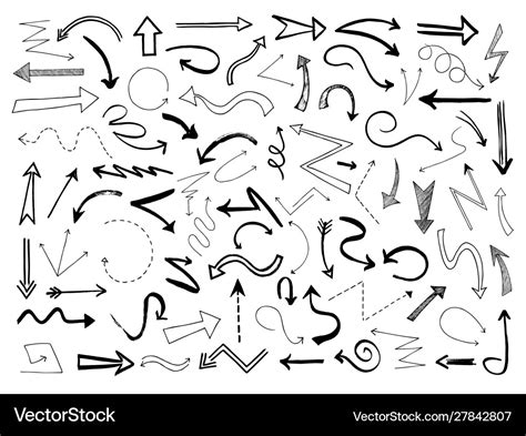 Hand Drawn Arrows Sketch Black Arrow Direction Vector Image