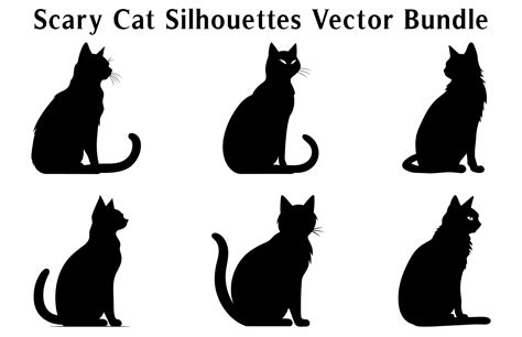 Halloween Scary Cat Vector Illustration Bundle A Silhouette Set Of Halloween Evil Black Cats