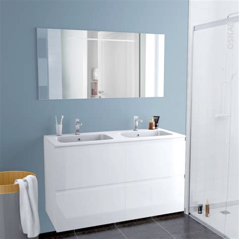 Ensemble Salle De Bains Meuble Ipoma Blanc Brillant Plan Double Vasque