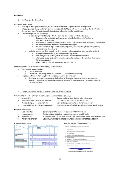 Controllling Zusammenfassung WS 17 18 Controlling Einführung in das