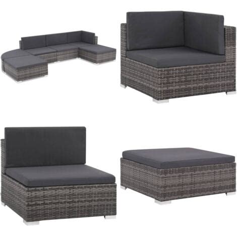 6 Tlg Garten Lounge Set Mit Auflagen Poly Rattan Grau Garten