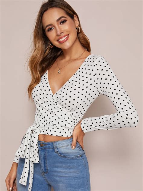 Wrap Belted Polka Dot Crop Top Check Out This Wrap Belted Polka Dot