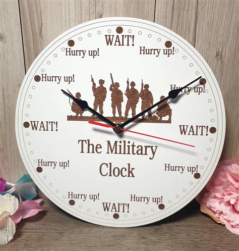 THE MILITARY Type Hurry up and Wait Quartz CLOCK. Wall Mounted. Engraved White Coated Mdf - Etsy