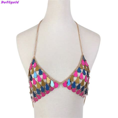 New Colorful Sexy Bikini Beach Bra Hollow Paillette Sequins Bodychain