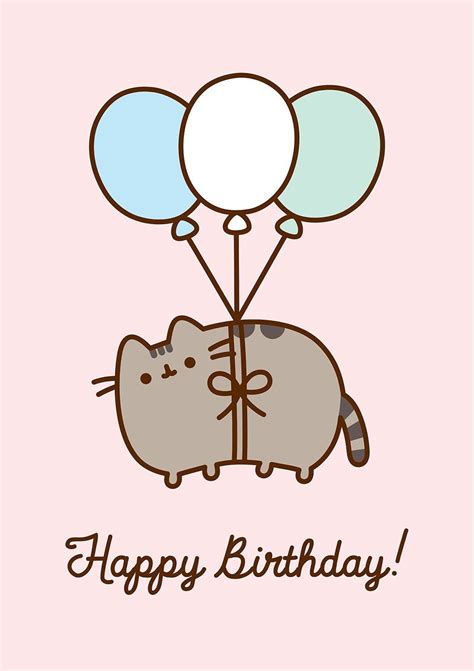 Pusheen The Cat Blank Birthday Card Balloons Etsy