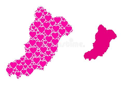 Pink Love Heart Pattern Map Of La Graciosa Island Stock Vector