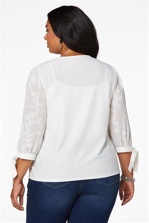 Cato Fashions Cato Plus Size Floral Tie Sleeve Top