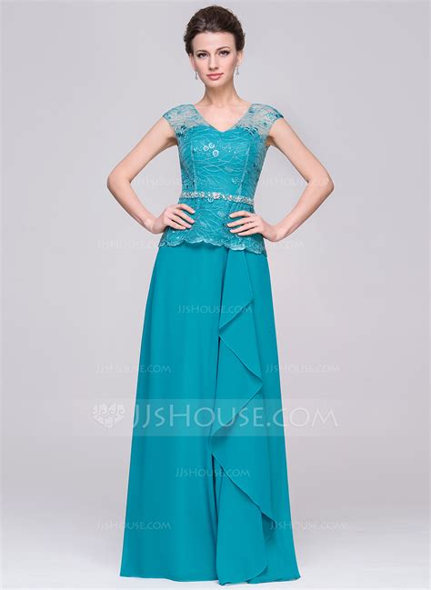 A Line Princess V Neck Floor Length Chiffon Mother Of The Bride Dress