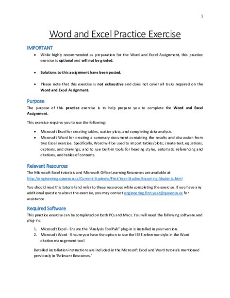 word  excel practice exercise important