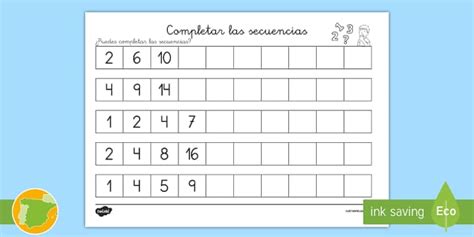 Ficha De Actividad Completar Las Secuencias N Meros