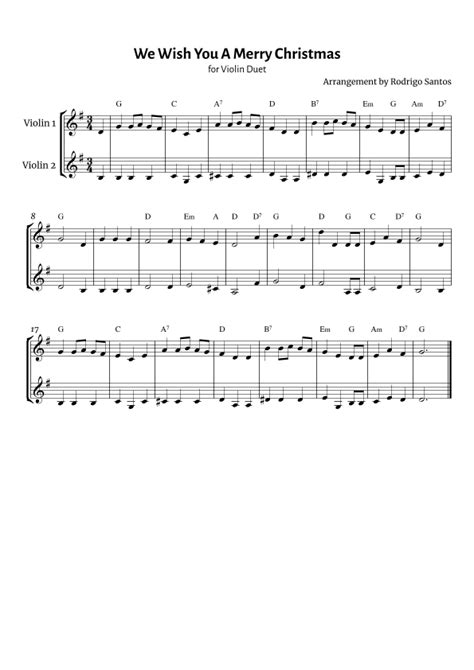 We Wish You A Merry Christmas Violin Duet Arr Rodrigo Santos By Traditional Sheet Music For