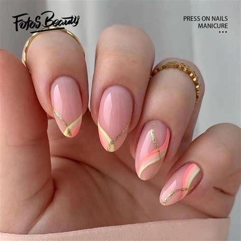 Fofosbeauty 24 Pcs Almond Fake Nails Medium Press On French Tip Nails