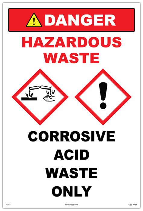 corrosive acid waste  hazardous waste danger sign