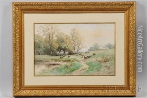 Pastoral Landscape With Sheep Oil Painting Reproduction By Carl Weber