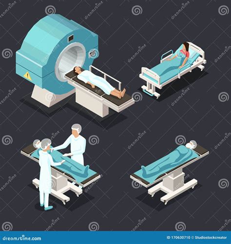 Isometric Medical Mri Scanner Imaging Process With Doctor And Patients