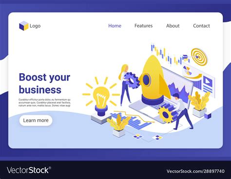 Business Boost Isometric Landing Page Royalty Free Vector