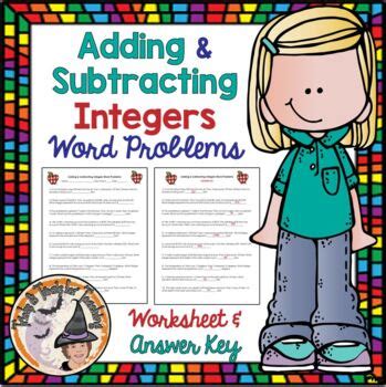 Adding And Subtracting Integers Word Problems Worksheet With Answer Key