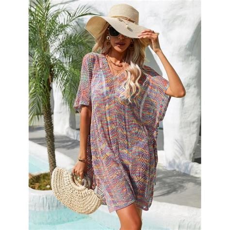 Robe De Plage pour Femme Été Tricoté Ajouré Bikini Cache Maillots Plage Maillot De Bain Cover Up