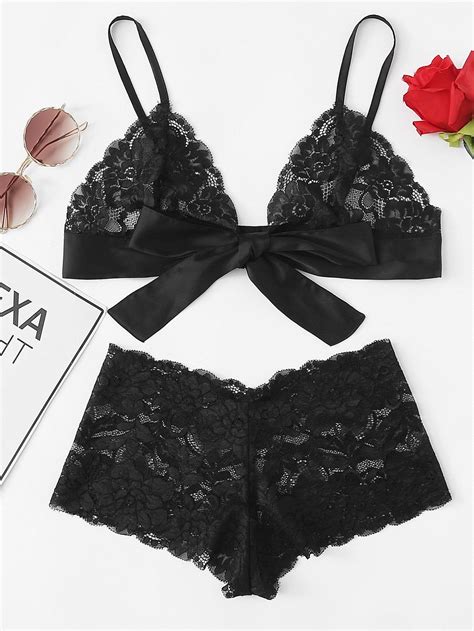 Shein Tie Front Lace Bralette And Pantie Lingerie Set Artofit