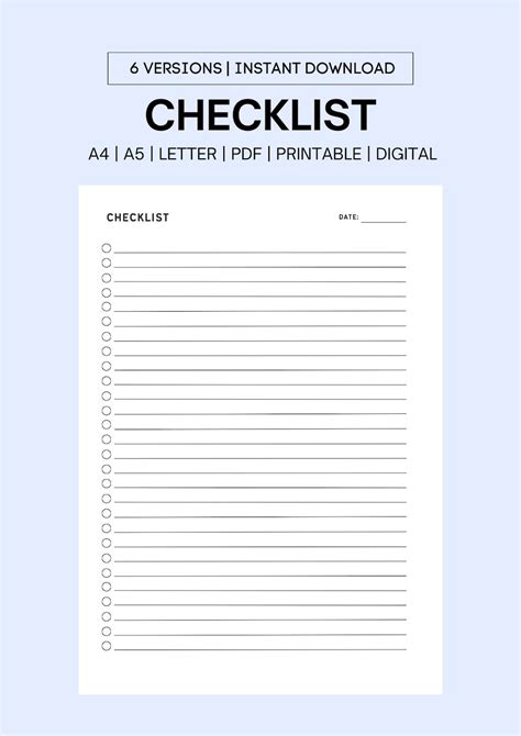 Blank Checklist Template Printable Fillable Simple Checklist