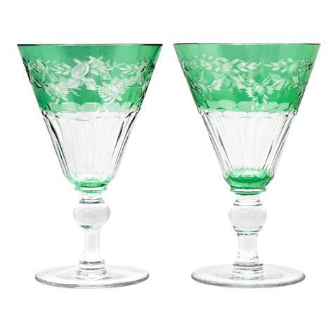 16 Green Cut Crystal Water Goblets By Sinclaire For Sale At 1stdibs